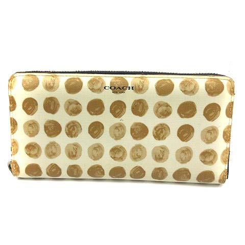 コーチ COACH 長財布 ラウンドファスナー ドット 水玉 ベージュ