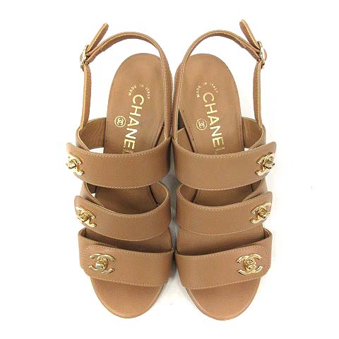 シャネル CHANEL サンダル ストラップ ココマーク ターンロック レザー 
