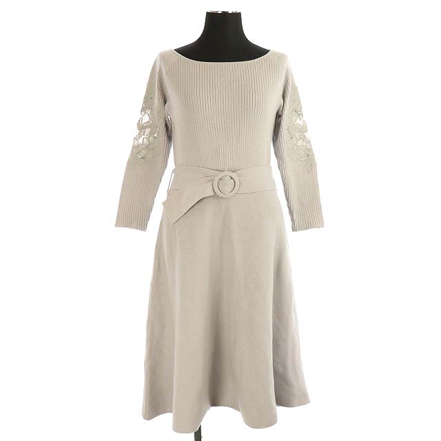 アプワイザーリッシェ Apuweiser Riche 18ss レースショルダーフレアニットワンピース ひざ丈 ベルト付き 七分袖 2 紫 ラベンダー Kn Os レディース 170 ベクトルパーク