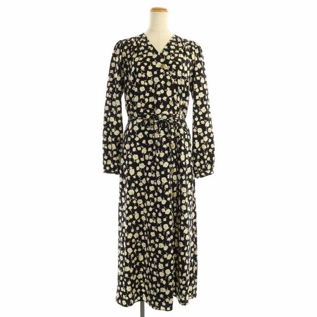 アダムエロペ Adam Et Rope 19aw 花柄 フラワーカシュクールワンピース ロング 長袖 前開き ウエストリボン F 黒 白 ブラック ホワイト Es Os レディース 170 ベクトルパーク