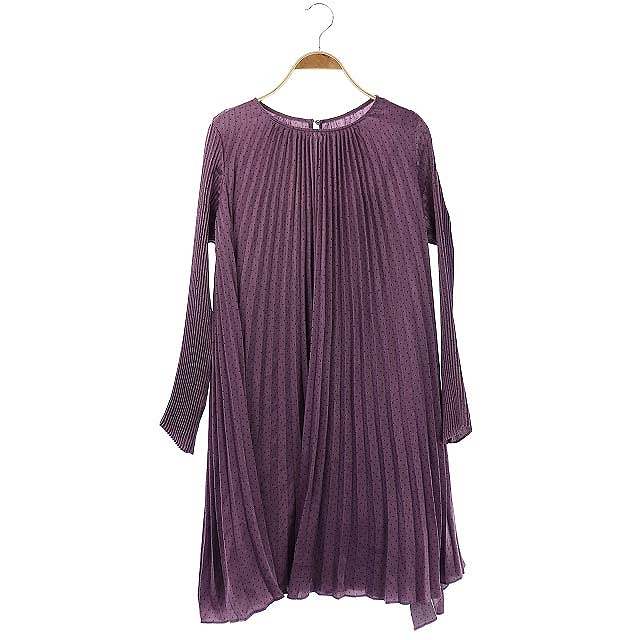 スナイデル Snidel aw サテンプリーツドットワンピース 膝丈 長袖 インナー付き One Size 紫 パープル Hk Os レディース 170 ベクトルパーク