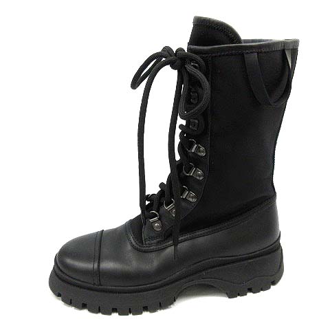 プラダ PRADA ブーツ ワーク レースアップ レザー 切替 ミドル 36 23cm 