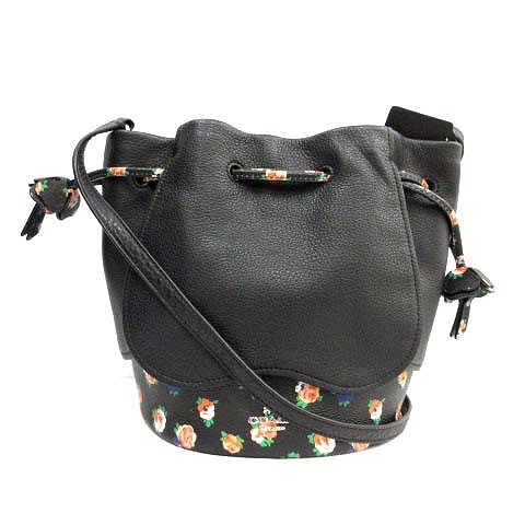 コーチ COACH フローラル ミックス 巾着 ショルダーバッグ レザー 花柄