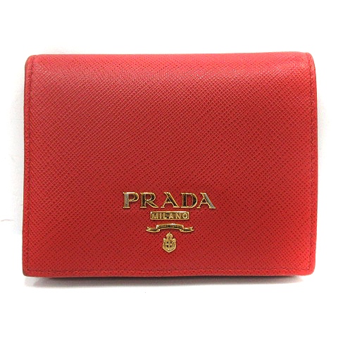 PRADA レザー 二つ折り財布　赤 PRADA プラダ 財布 二つ折り レディース コンパクトウォレット