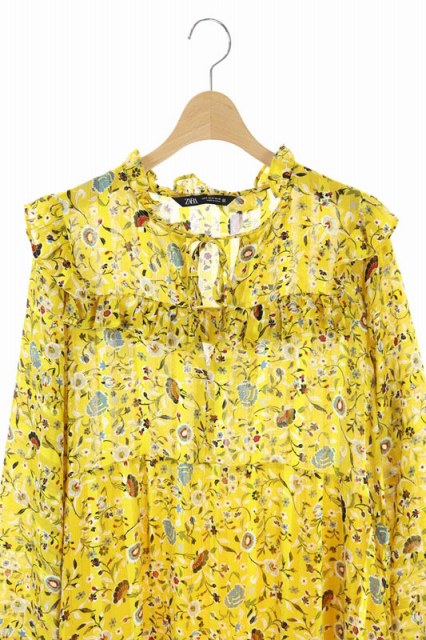 ザラ Zara ワンピース フラワー マキシ ロング 長袖 Usa M 黄色 イエロー Ao Os レディース 170 ベクトルパーク