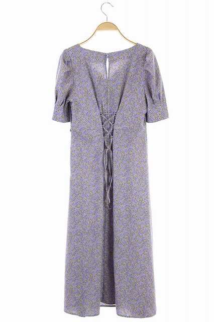 スナイデル Snidel ss バリエーション プリント ワンピース 半袖 タックスリーブ フレア ロング ギャザー Vネック 総柄 0 紫 黄色 パープル イエロー Os Sh レディース 170 ベクトルパーク