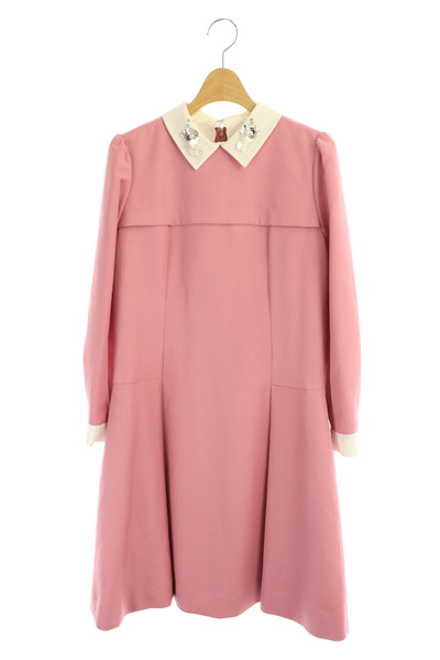 チェスティ Chesty 襟フラワービジューワンピース 膝丈 長袖 0 ピンク My Os レディース 170 ベクトルパーク