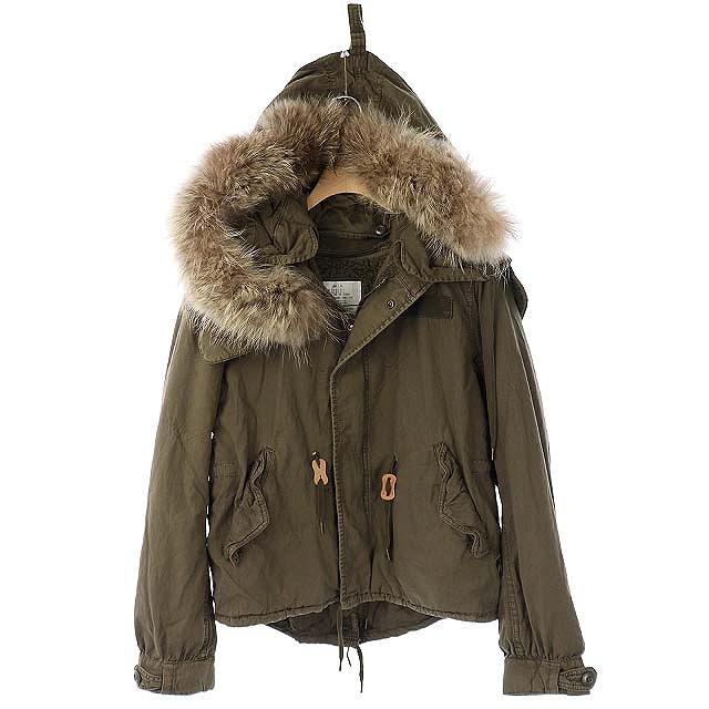 ゴア Goa ショートモッズコート フィンラクーンファー ライナー付き ジップアップ F 緑 カーキ Hk Os レディース 170 ベクトルパーク