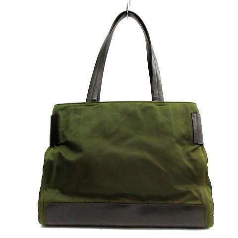 プラダ PRADA ハンドバッグ ショルダーバッグ レザー ナイロン 切替 緑 