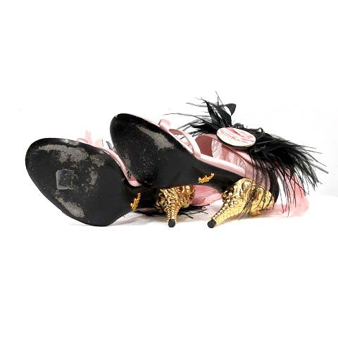 プラダ PRADA サンダル ハイヒール 羽根装飾 サテン生地 メタルヒール 