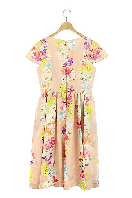 チェスティ Chesty 19aw アニバーサリー フラワー ワンピース フレンチスリーブ フレア ギャザー 膝丈 花柄 ラウンドネック 1 ライトピンク マルチカラー Os レディース 170 ベクトルパーク