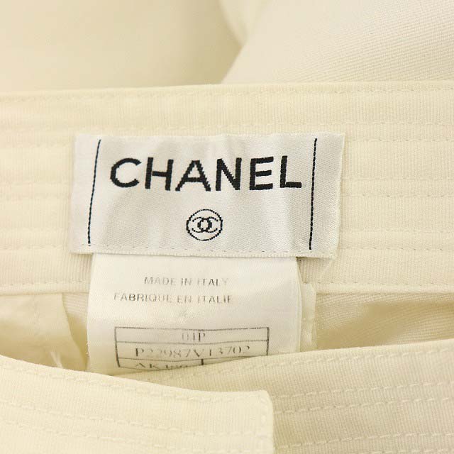 シャネル CHANEL 裾フリンジ パンツ ストレート 34 白 ホワイト /HK