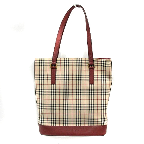 バーバリー BURBERRY ノバチェック トートバッグ キャンバス レザー ベージュ ボルドー /AK11 レディース