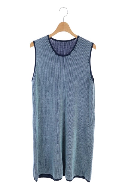 ハート Haat イッセイミヤケ ノースリーブニットワンピース ひざ丈 リネン混 紺 水色 ネイビー ライトブルー Df Os レディース 170 ベクトルパーク