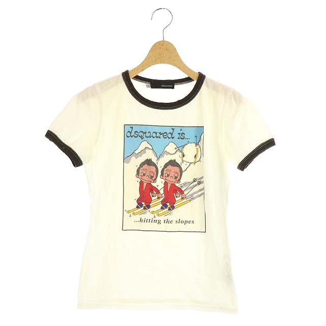 ディースクエアード Dsquared2 イラストプリント 半袖カットソー Tシャツ S オフホワイト 茶 ブラウン Df Os レディース 170 ベクトルパーク