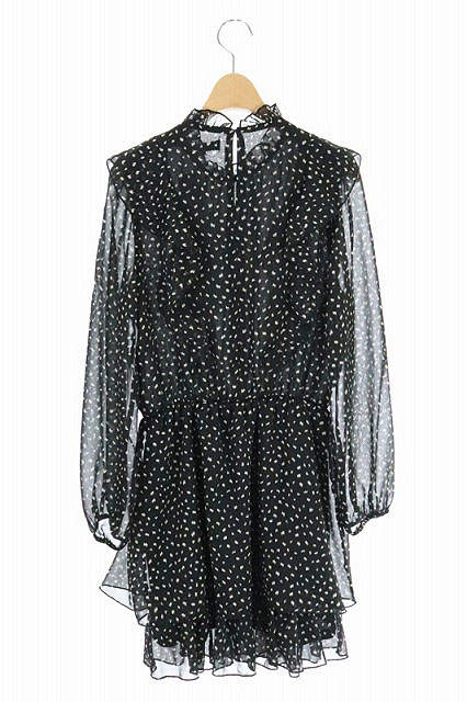 ザラ Zara ドットシアーラッフルワンピース ハイネック フリル 長袖 シースルー 総柄 Xs 黒 ブラック Mf Os Sh レディース 170 ベクトルパーク