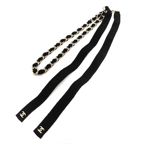 シャネル CHANEL ベルト ココマーク リボン チェーン 黒 ブラック G20C  