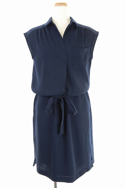ジャスグリッティー Jusglitty ベルト付シャツワンピース ロング 膝丈 ノースリーブ ブラウジング タイト リボンベルト付き 2 紺 ネイビー Es Os レディース 170 ベクトルパーク