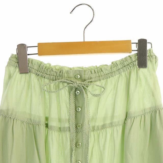 即納 最大半額 ピンクハウス フリルロングスカート フレア フロントボタン ミントグリーン 定番人気 Kishdohagate Qa