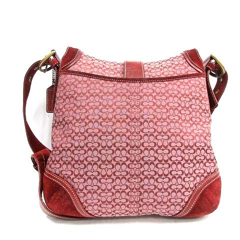 コーチ Coach ミニシグネチャー ショルダーバッグ キャンバス スエード ピンク ボルドー 6376 An5 レディース 170 ベクトルパーク