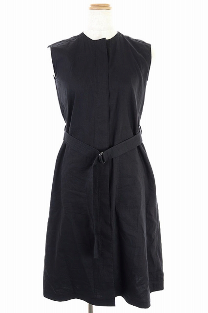 セオリーリュクス Theory Luxe ss Eco Crunch Wash Leonni Str ベルト付きノースリブワンピース ミモレ丈 フレア リネン 32 黒 ブラック Cm Os レディース 170 ベクトルパーク