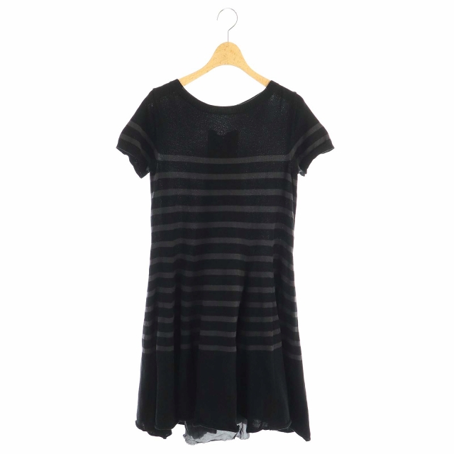 サカイラック Sacai Luck ボーダー ニット 切り替え ワンピース 半袖 フレア ミニ クルーネック 2 黒 グレー Os レディース 170 ベクトルパーク