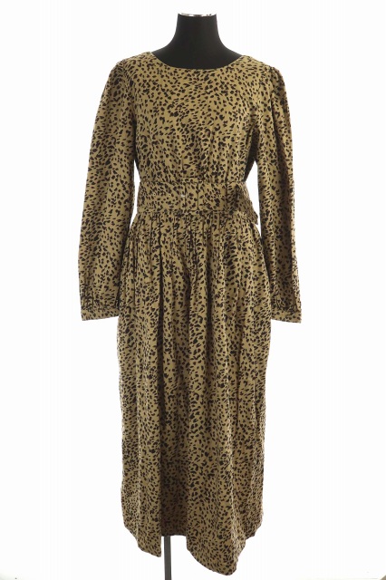 マウジー Moussy 19ss Open Back Long Sleeve Op レオパード ワンピース 長袖 フレア ギャザー ロング ベルト付き クルーネック バックオープン 2 茶 黒 ブラウン ブラック Os レディース 170 ベクトルパーク