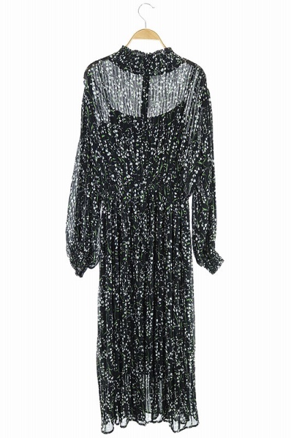ソブ Sov ダブスタ 19aw Lily Bell シフォンワンピース 花柄 ロング プリーツ 長袖 インナー付き 36 黒 ブラック 緑 グリーン Hk Os レディース 170 ベクトルパーク