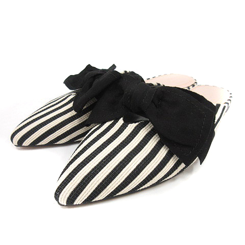 ザラ Zara ミュール サンダル リボン ストライプ フラット 35 22 5cm 黒 ブラック ベージュ Sr Sh レディース 170 ベクトルパーク