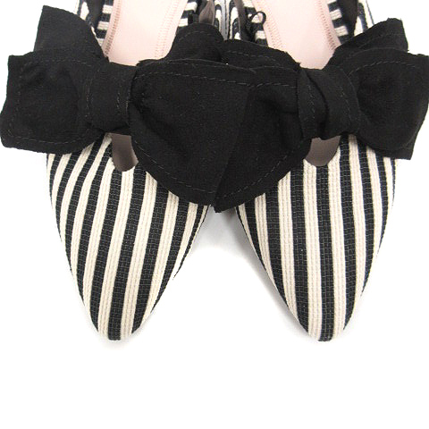 ザラ Zara ミュール サンダル リボン ストライプ フラット 35 22 5cm 黒 ブラック ベージュ Sr Sh レディース 170 ベクトルパーク