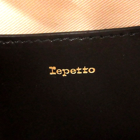 レペット Repetto ショルダーバッグ ワッペン装飾 レザー 黒 ブラック 