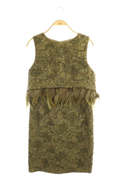ダイアグラム グレースコンチネンタル Diagram Grace Continental フェザー装飾スパンコール ワンピース ミニ ノースリーブ 36 緑 オリーブ My Os レディース 170 ベクトルパーク