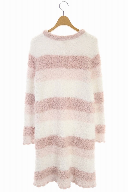 ジェラートピケ Gelato Pique 18aw ルームウェア もこもこワンピース 長袖 ひざ丈 プルオーバー ボーダー F ピンク 白 ホワイト Cm Os レディース 170 ベクトルパーク