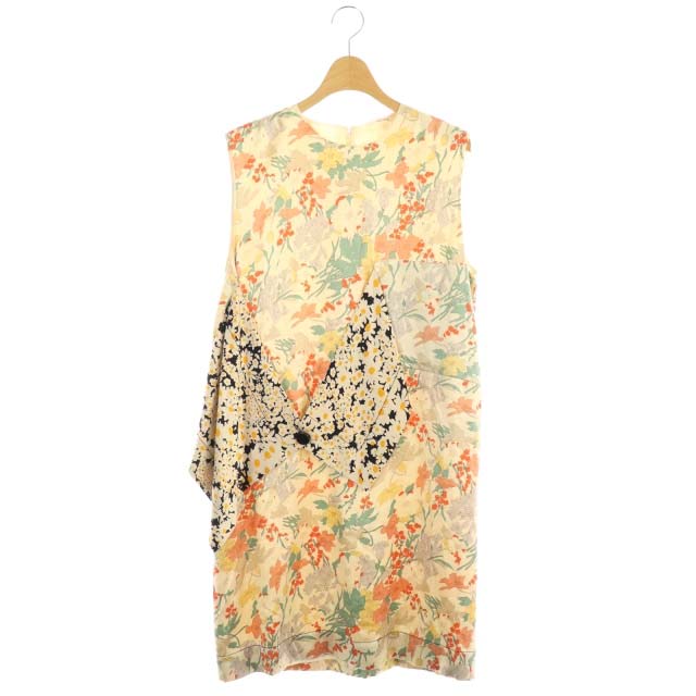 セリーヌ Celine ヴィンテージフラワー柄ワンピース 膝丈 ノースリーブ 花柄 ボタニカル柄 シルク 38 アイボリー マルチカラー Es Os レディース 170 ベクトルパーク