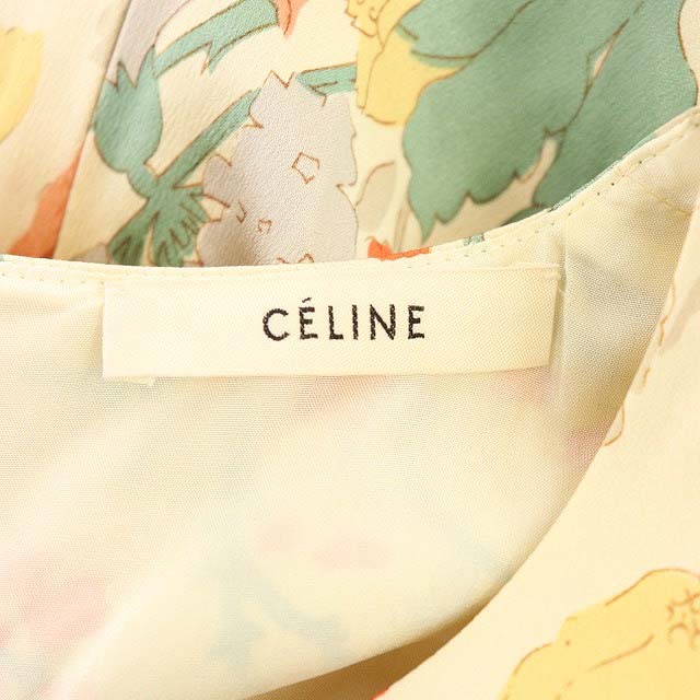 セリーヌ Celine ヴィンテージフラワー柄ワンピース 膝丈 ノースリーブ 花柄 ボタニカル柄 シルク 38 アイボリー マルチカラー Es Os レディース 170 ベクトルパーク