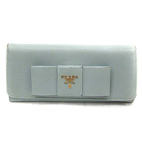 プラダ PRADA 長財布 二つ折り レザー リボン ロゴ 緑 グリーン /YI9 