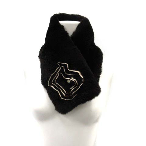 シャネル CHANEL ティペット マフラー ラビットファー ココマーク 黒  