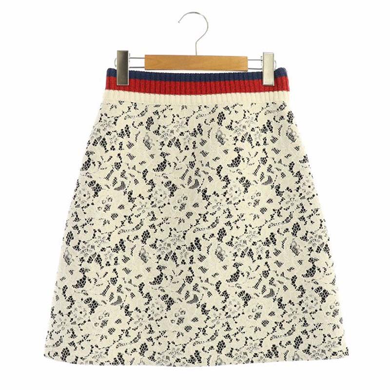 グッチ Gucci レーススカート ミニ 台形 リブ切替 トリコロール Xs 白 青 赤 ホワイト ブルー レッド Es Os レディース 170 ベクトルパーク