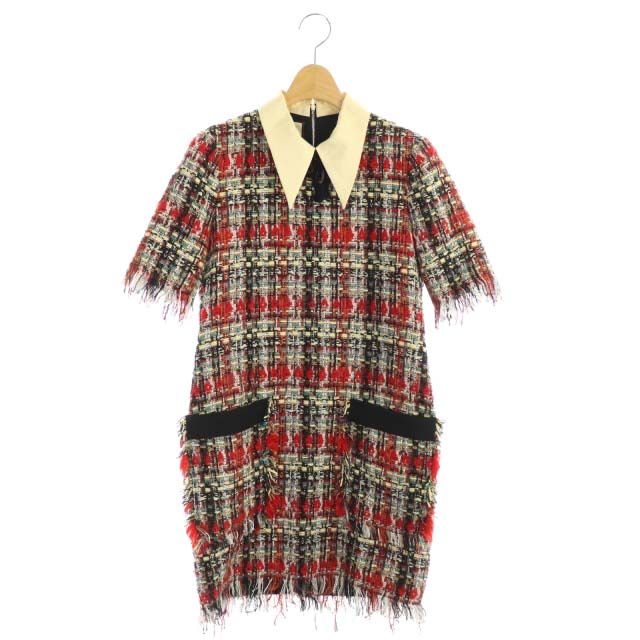 グッチ GUCCI ツイード リボン ドレス ワンピース 半袖 タイト ミニ 襟 