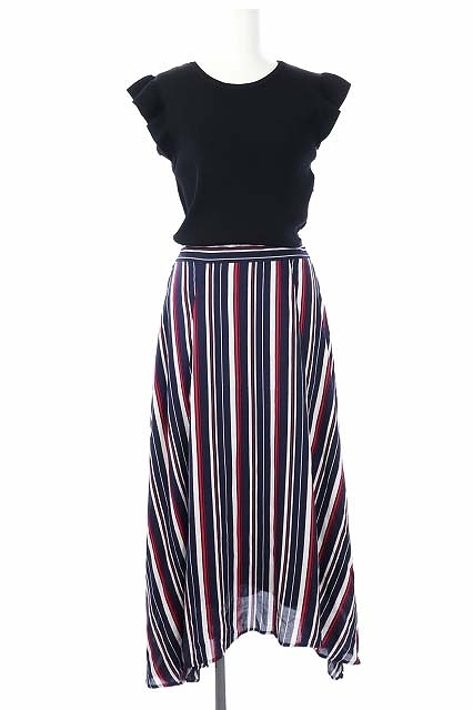 ラブレス Loveless ニット切替ストライプワンピース ロング ノースリーブ ロング フレア イレギュラーヘム 36 黒 紺 赤 ブラック ネイビー レッド Es Os レディース 170 ベクトルパーク