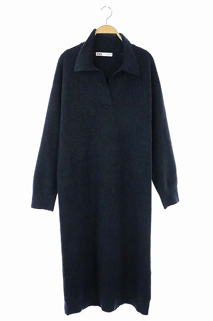 ザラ Zara ニットワンピース 長袖 マキシ丈 プルオーバー M 青 緑 エメラルドグリーン Cm Os レディース 170 ベクトルパーク