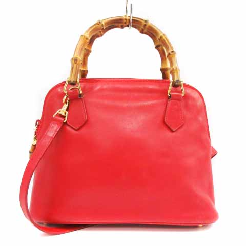 GUCCI レッド ハンドバッグ バンブーハンドル
