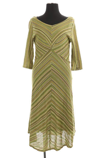 シビラ Sybilla ワンピース ロング 七分袖 ストライプ インナー付 L 緑 グリーン My Os レディース 170 ベクトルパーク