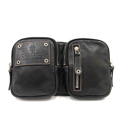 グッチ GUCCI ボディバッグ ウエストバッグ レザー 黒 ブラック 201846  