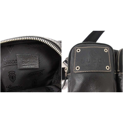 グッチ GUCCI ボディバッグ ウエストバッグ レザー 黒 ブラック 201846 