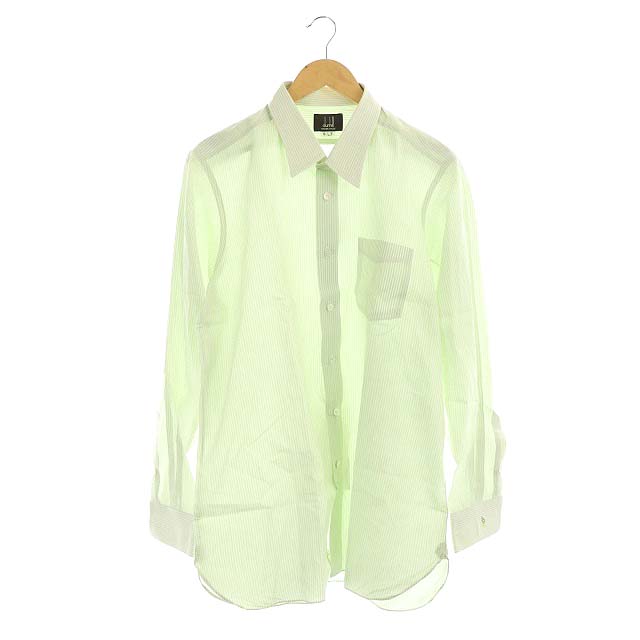 ダンヒル Dunhill ストライプシャツ 長袖 コットン 黄緑 白 イエローグリーン ホワイト Df Os メンズ 170 ベクトルパーク