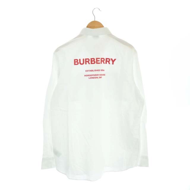 バーバリー BURBERRY バックロゴプリントシャツ 長袖 前開き S 白 赤 