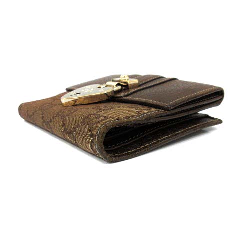 GUCCI グッチ 二つ折り キャンバス ハート GG ゴールド ブラウン