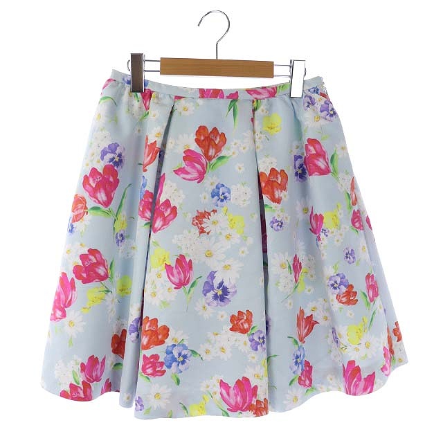 チェスティ Chesty 花柄フレアスカート ひざ丈 タック 1 水色 ライトブルー マルチカラー Df Os レディース 170 ベクトルパーク