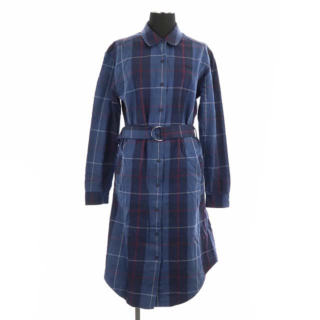 ブルーレーベルクレストブリッジ 袖チェック柄 ワンピース 38 ネイビー